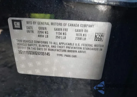 2016 Chevrolet Impala 2Lt from USA, damaged, VIN 2G1115S3XG9205145